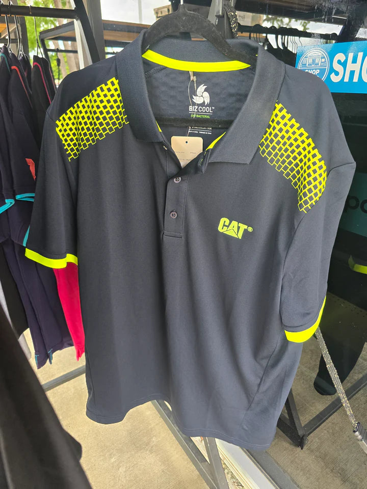 CAT Galaxy Navy/Fluoro Yellow polo - L