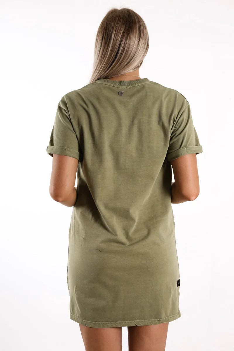 Eve Girl Washed Tee Dress Khaki - TheSquarePeg