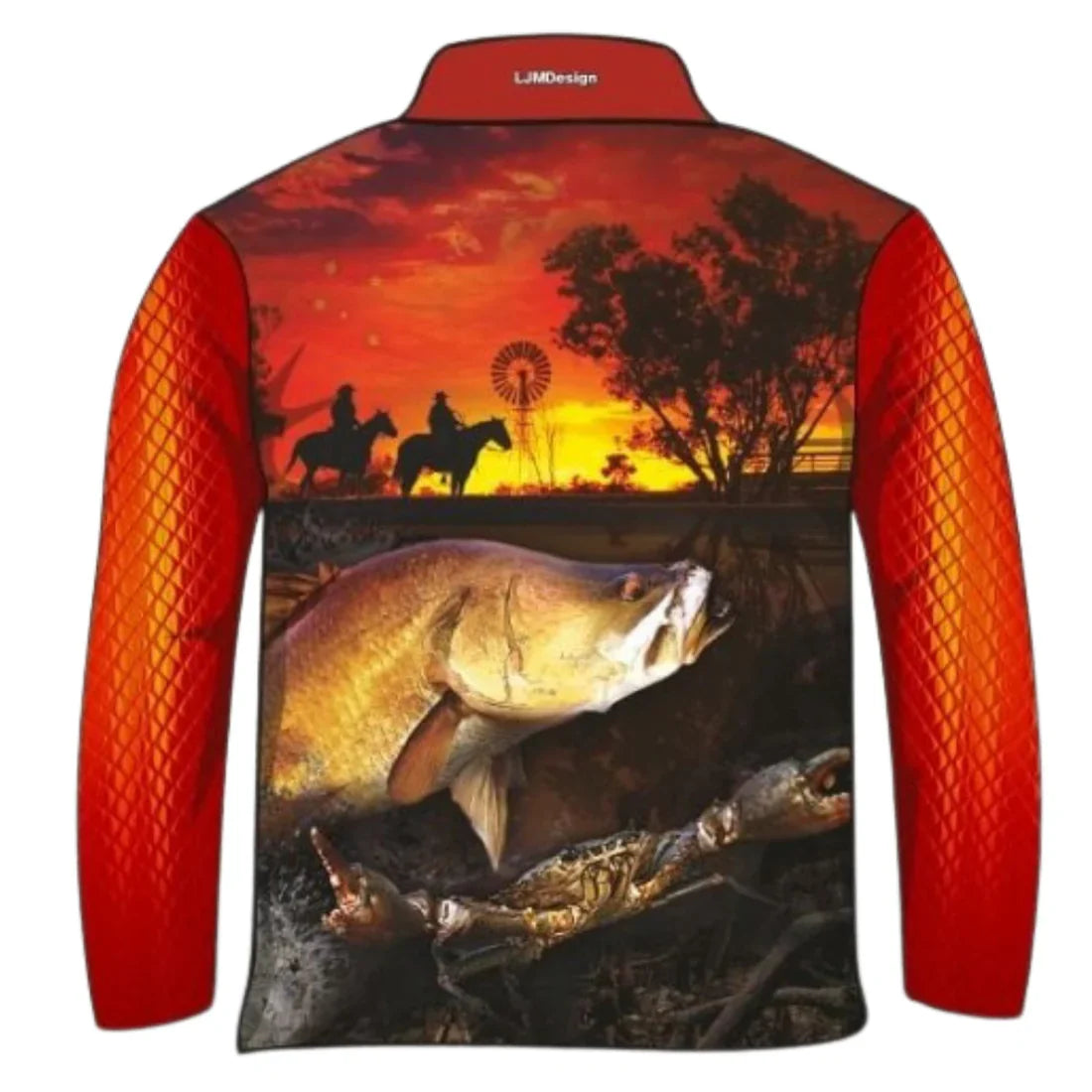 LJM Fishing Shirt Red Country Crab Croc - 3XL