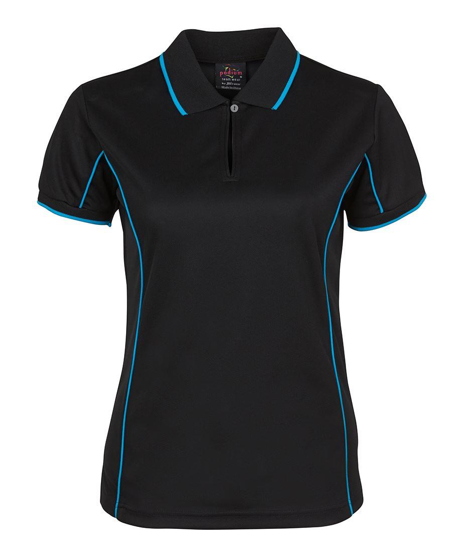 Ladies Piping Polo Black/Aqua