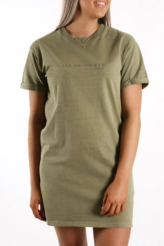 Eve Girl Washed Tee Dress Khaki - TheSquarePeg