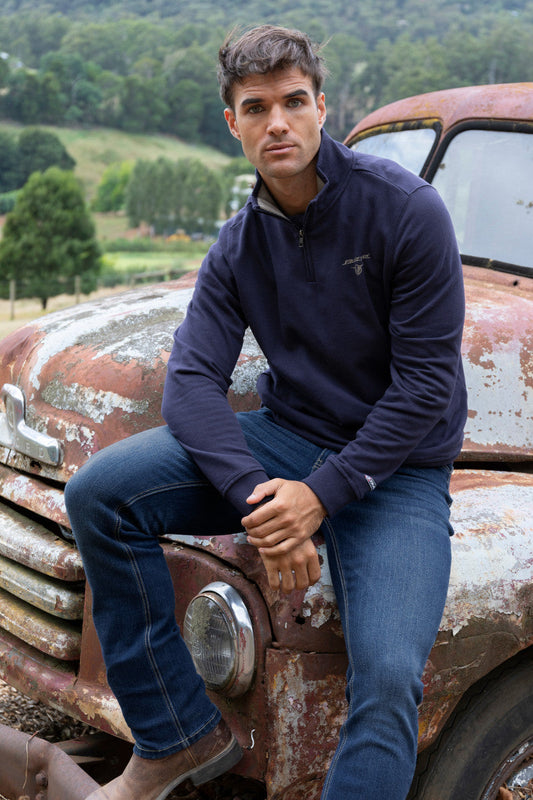 Bullzye Mens Aiden 1/4 Zip Pullover Navy Sml