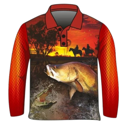 LJM Fishing Shirt Red Country Crab Croc - 3XL