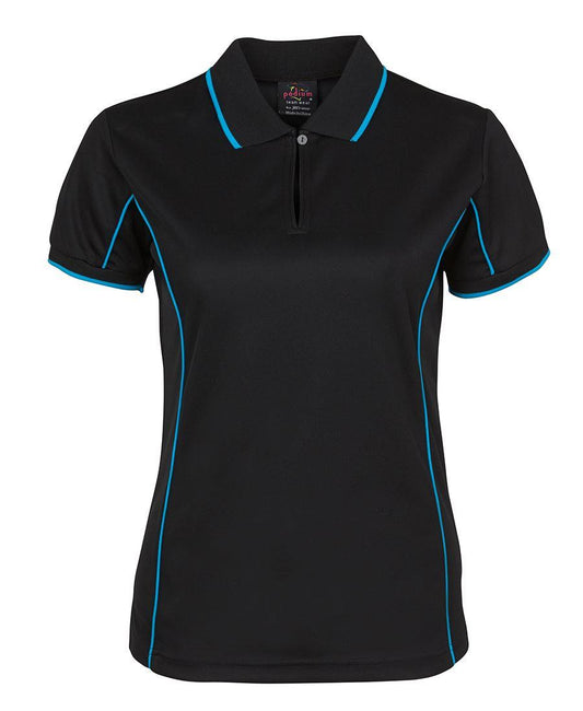 Ladies Piping Polo Black/Aqua