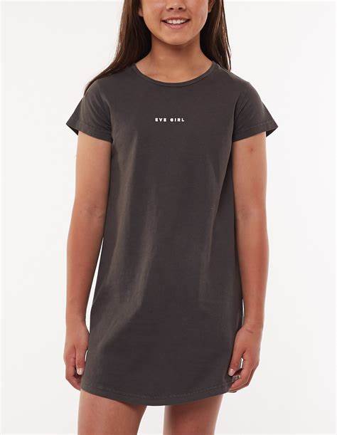 Eve Girl Washed Tee Dress Washed Black