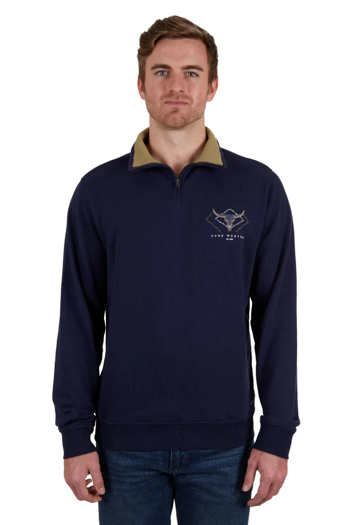 Pure Western Mens Alexander 1/4 Zip Navy