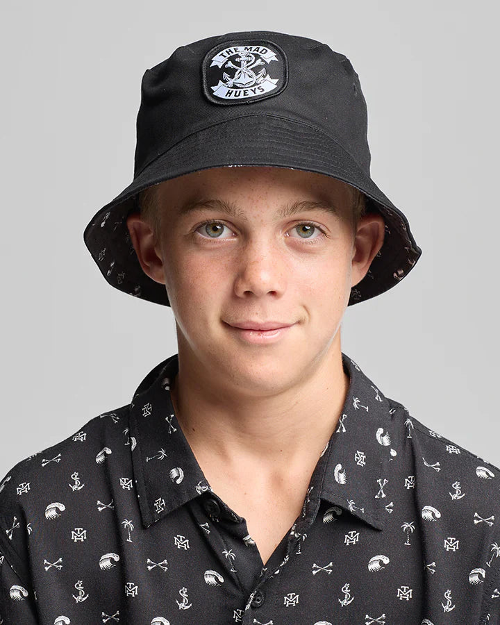 TMH ANCHOR BONES | YOUTH REVERSIBLE BUCKET HAT - BLACK - TheSquarePeg