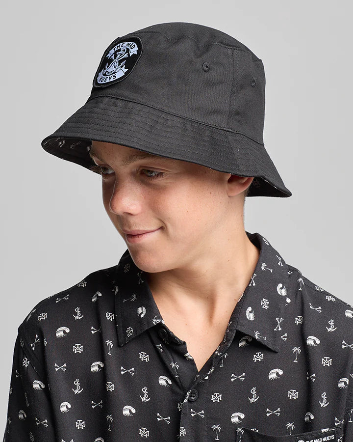 TMH ANCHOR BONES | YOUTH REVERSIBLE BUCKET HAT - BLACK - TheSquarePeg