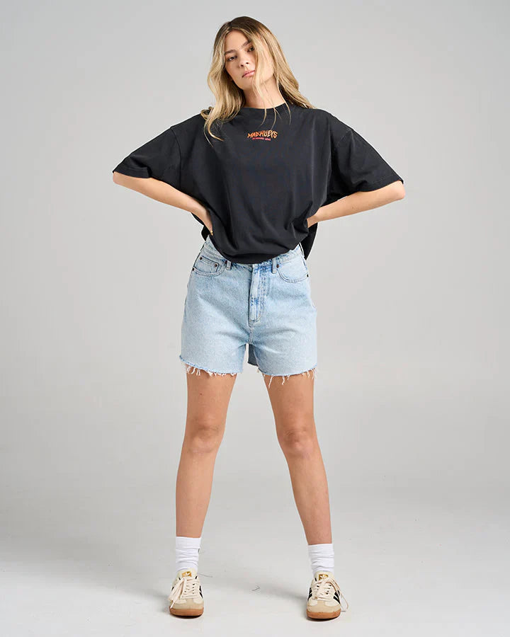 TMH BURNING LOVE | WOMENS OVERSIZED SS TEE - WASHED BLACK