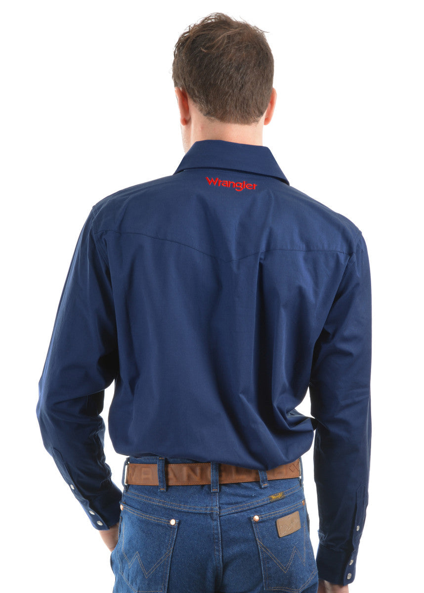 Wrangler Mens Logo Rodeo LS Drill Shirt Navy Med