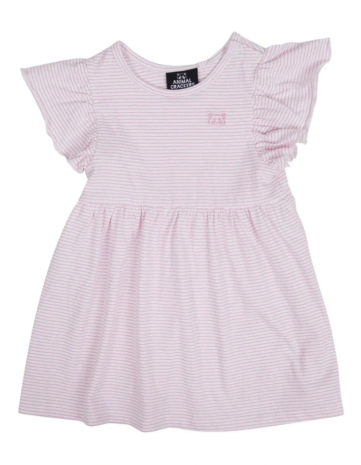 Animal Crackers Stripe Frill Dress Pink Girls 0 - TheSquarePeg