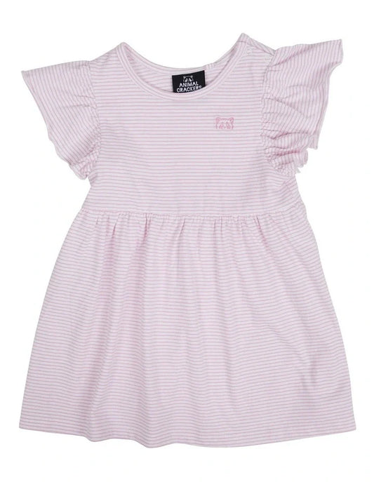 Animal Crackers Stripe Frill Dress Pink Girls 0 - TheSquarePeg