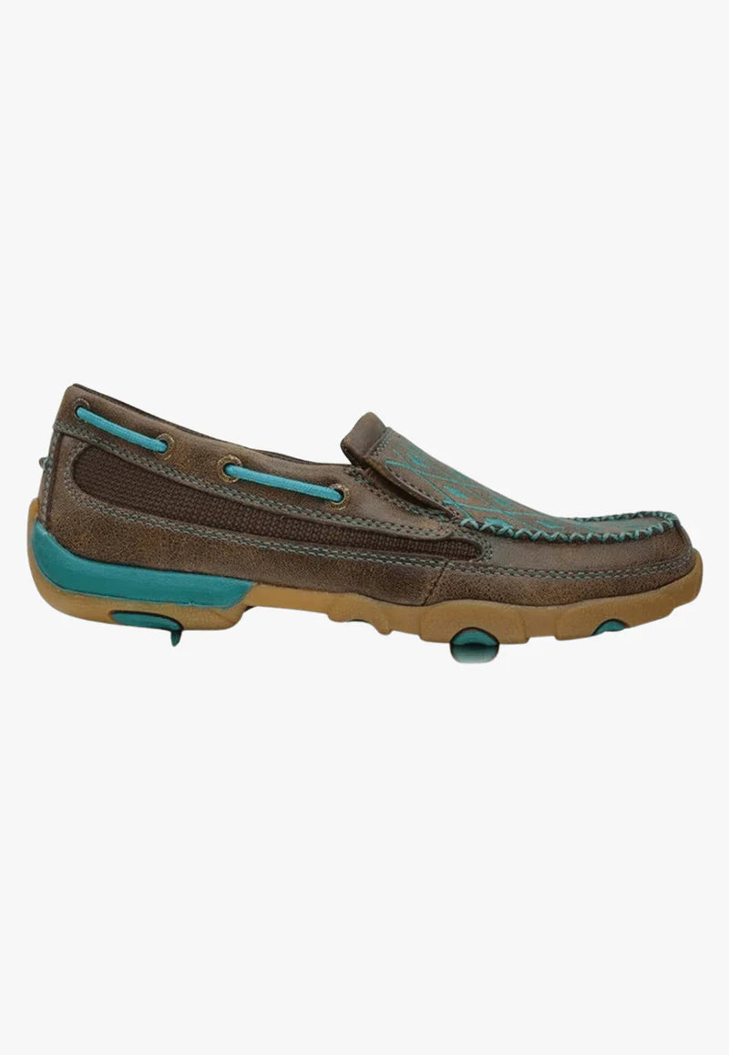 Twisted X Womens Casual Driving Mocs Slipon Brown/Turquoise