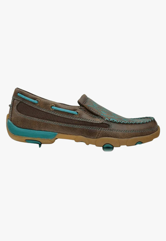 Twisted X Womens Casual Driving Mocs Slipon Brown/Turquoise